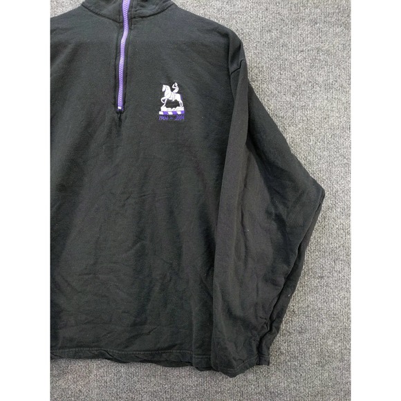 Mens 1/4 Zip Pullover Sweatshirt Embroidered Horse Racing Jockey 1904-2004 Black - Picture 3 of 10